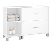 Meuble sous Lavabo 2 Tiroirs - Meuble Latéral 2 Compartiments Ouverts - 90x30x60cm - Blanc