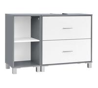 Meuble sous Lavabo 2 Tiroirs - Meuble Latéral 2 Compartiments Ouverts - 90x30x60cm - Blanc+Gris