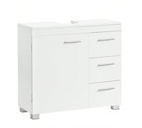 Meuble Sous Lavabo, 3 Grands Tiroirs, 2 Compartiments Derrière Porte, 70 X 30 X 64 Cm, Blanc Marron