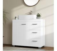 Meuble sous Lavabo, 3 Grands Tiroirs, Placard sous Vasque, 2 Compartiments Derrière la Porte, 30 x 70 x 64 cm, Blanc