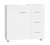 Meuble sous Lavabo, 3 Tiroirs Latéraux, 2 Cases Derrière la Porte, avec Pieds, 30 x 70 x 64 cm, Blanc Nuage