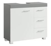 Meuble Sous Lavabo, 3 Tiroirs Latéraux, 2 Cases Derrière La Porte, Pour Lavabos Sur Colonne, Avec Pieds, 30 X 70 X 64 Cm, Blanc Et Gris Tourterelle Blanc