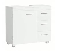 Meuble sous Lavabo, 3 Tiroirs Latéraux, 2 compartiments Derrière la Porte, avec pieds, 30 x 70 x 64 cm, Blanc Nuage Blanc