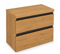 Meuble sous lavabo 60 avec plateau et tiroirs, chêne Lancelot | Fixation murale, fermeture douce, extension complète, sans poignée, sans lavabo, plaque de 36 mm sans perçage