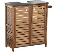 Tendance Meuble sous lavabo Element Acacia et MDF – 2 portes, 1 étagère intérieure, porte-serviette intégré