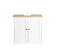 Meuble Sous Lavabo Avec 2 Portes Et 2 Étages Effet Bois Blanc Blanc
