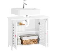 Meuble sous lavabo avec portes et niche ouverte - SOBUY - 80x31,5x60,5 cm - Blanc avec poignées rouges