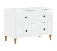 Meuble Sous Lavabo Blanc Haute Brillance en Bois d'Ingénierie avec Tiroirs | Structure résistante à l'humidité, finition brillante, rangement compartimenté, profil compact, entretien facile