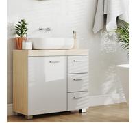 Meuble sous lavabo - Blanc nuage et beige - 3 tiroirs - 2 compartiments - MDF - 30x70x64 cm