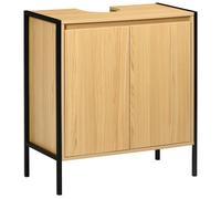 Meuble sous lavabo de salle de bain - kleankin - piètement en métal - Double Porte - 60 x 30 x 62,5 cm - Noir et Couleur Bois