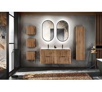 Meuble sous-lavabo de salle de bain moderne 120 cm avec deux lavabos à Led Chêne Wotan