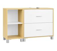 Meuble sous Lavabo Découpe pour Siphon 20x14 5 cm Cloison Réglable 90x30x60 cm Blanc + Couleur Bois