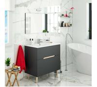 Meuble sous lavabo Dosimhe - Dmora - Melaminè - Anthracite, Chêne 80x45h80 cm