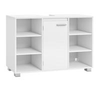 Meuble sous Lavabo, Étagères Réglables, avec 1 porte et 6 compartiments, Pieds, 30 x 90 x 60 cm, Blanc Nuage