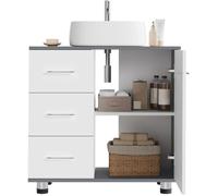 Meuble sous Lavabo EUGAD - 60x30x60cm - 3 Tiroirs 2 Compartiments - Bois d'Ingénierie - Blanc+Gris