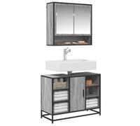 Meuble sous lavabo gris sonoma 80 x 33 x 60 cm en bois avec cadre en métal, espace de rangement et étagère pour meubles de salle de bain, ensemble de meubles de salle de bain, meuble sous lavabo pour