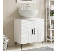 Meuble sous lavabo Haarlem blanc en bois 59,5 x 31,5 x 59 cm | Blanc, matériau en bois, porte battante à 90° des deux côtés, espace de rangement, résistance à l'humidité, format compact