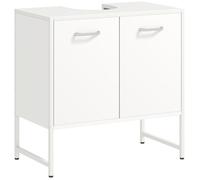 HOMCOM Meuble sous lavabo, Meuble de Salle de Bain avec 2 Portes à Fermeture Douce et étagère réglable, Pieds en Acier, Armoire de Salle de Bains sous lavabo, 60 x 33 x 60,5 cm, Blanc