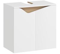 Meuble sous lavabo - HOMCOM - 2 portes à fermeture douce - panneau de particules et MDF - 60 x 35 x 57,9 cm - blanc et bois naturel