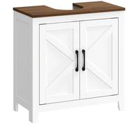 Meuble sous lavabo - HOMCOM - 2 portes de grange et étagère réglable - bois - 60x30x61.3cm - blanc