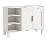 HOMCOM Meuble sous lavabo, Meuble de Salle de Bain, avec Placard à Deux Niveaux, 2 Portes, étagères réglables, sur Pieds, en Bois, 90 x 30 x 63 cm, crème