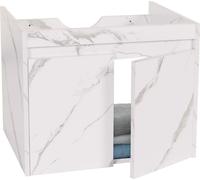 Meuble sous-lavabo HWC-L86, meuble sous-lavabo de salle de bains, MVG mélamine 2 portes 48x59x46cm ~ aspect marbre blanc
