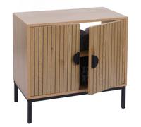 Meuble sous lavabo HWC-O42, armoire de salle de bain avec 2 portes, MDF mélaminé 62x63x35cm aspect bois naturel