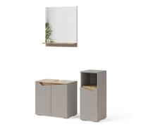 Meuble sous-lavabo Marelle, 3 pièces, avec armoire de milieu, Grège, Chêne Artisan, Vicco