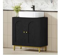 Meuble sous lavabo, Meuble de Rangement pour Salle de Bain, Meuble pour Évier avec et 2 Portes, Étagère Réglable, Autoportant,Noir