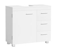 Meuble sous Lavabo, Meuble de Salle de Bain, 3 Tiroirs Latéraux, 2 Cases Derrière la Porte, avec Pieds, 30 x 70 x 64 cm, Blanc