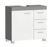 Meuble sous Lavabo, Meuble de Salle de Bain, 3 Tiroirs Latéraux, 2 Compartiments Derrière la Porte, avec Pieds, 30 x 70 x 64 cm, Gris Ciment et Blanc Nuage [Remarque] Veuillez prendre en compte les di