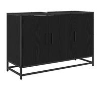 Meuble sous lavabo moderne - vidaXL - Chêne noir - 90x33x60 cm - Bois d'ingénierie - Pieds en acier - 3 portes