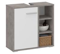 IDIMEX Meuble sous lavabo Nistos Rangement de Salle de Bain avec 1 Porte et 3 étagères Couleur béton et Blanc