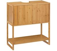 Meuble sous-lavabo - PEGANE - Bambou/MDF - Blanc - Contemporain/Design - A poser au sol