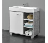 [en.casa] Meuble sous Lavabo Design Meuble de Rangement pour Salle de Bain sous Vasque avec 3 Étagères Panneau de Particules Mélaminé 56 x 60 x 31 cm Effet Béton et Blanc