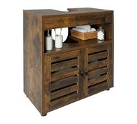 Meuble sous lavabo Relaxdays, H x L x P : 63 x 60 x 30 cm, 2 Compartiments, MDF, Meuble de Salle de Bain, Brun