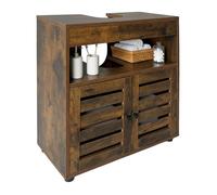 Meuble sous lavabo Relaxdays, H x L x P : 63 x 60 x 30 cm, 2 Compartiments, MDF, Meuble de Salle de Bain, Brun
