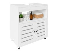 Meuble sous lavabo Relaxdays, H x L x P : 63 x 60 x 30 cm, 2 Compartiments, MDF, Meuble pour Salle de Bains, Blanc