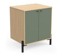 Meuble sous Lavabo Salle Bain avec Rangements, 2 Portes Waterproof en Bois - Gamme Elisa Made in France - Coloris Vert Minéral & Chêne Vincenza - 70 x 78 x 50 cm