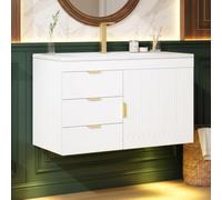 Meuble Sous Lavabo Salle de Bain avec Lavabo,Éclairage LED,46x76x51cm(F) | Meuble Salle de Bain Suspendu,2 Tiroirs,Rangement de Porte,Armoire,Porte à battant,Poignée Dorée