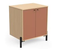 Meuble Sous Lavabo Salle De Bain Avec Rangements, 2POrtes Waterproof En Bois - Gamme ELISA Made In France - Coloris Terracotta & Chêne Vincenza - 70 x 80 x 50 cm