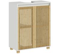 HOMCOM Meuble sous lavabo Salle de Bain Meuble sous Vasque Armoire de Rangement pour lavabo - Placard à Portes à Lattes en Bambou, 60 x 30 x 75 cm, Effet Bois Naturel