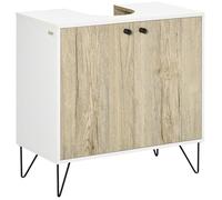 kleankin Meuble sous lavabo, Meuble de Salle de Bain avec 2 Portes et étagères, Pieds en Acier, Armoire de Salle de Bains sous lavabo, Style Moderne, 60 x 30 x 60 cm, Blanc et Bois Naturel