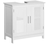 Kleankin Meuble sous-vasque 2 portes rainurées, étagère réglable, MDF blanc – 60x30x60 cm