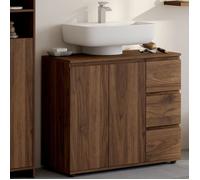 Meuble sous lavabo salle de bain TOMI avec placard et 3 tiroirs effet noyer
