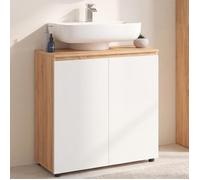 Meuble sous lavabo salle de bain TOMI façon hêtre et blanc