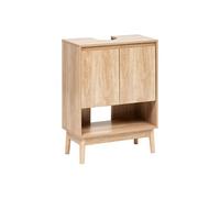 Meuble sous-lavabo SDB 2 portes coloris effet bois clair - Longueur 60 x largeur 30 x Hauteur 80 cm - -