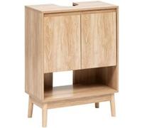 PEGANE Meuble sous-lavabo SDB 2 Portes Coloris Effet Bois Clair - Longueur 60 x Largeur 30 x Hauteur 80 cm