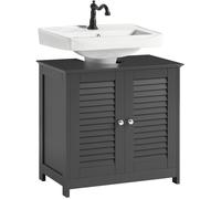 Meuble sous Lavabo SoBuy avec Étagères Ajustables et Porte à Lamelles, Rangement Résistant à l'Humidité, Gris, 60x35x58 cm