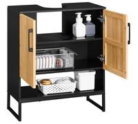 Meuble sous lavabo - SoBuy - BZR202-SCH - Bambou et métal - Compact - Noir & Naturel